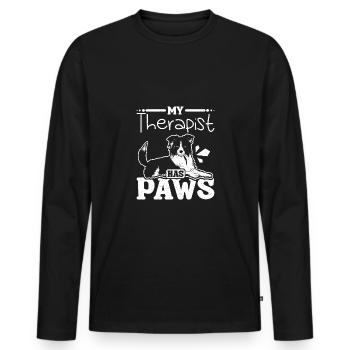 Mon thérapeute a des pattes border collie - T-shirt manches longues Premium bio Homme - noir - Devant - Nico (187cm)