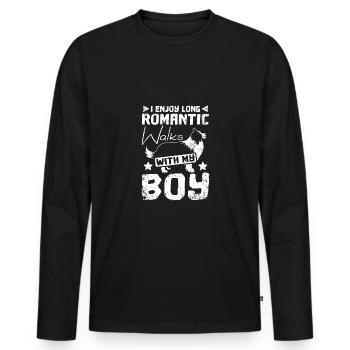 De longues promenades romantiques avec mon border collie boy - T-shirt manches longues Premium bio Homme - noir - Devant - Nico (187cm)