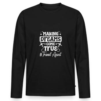 Faire des rêves une réalité, agent de voyages - T-shirt manches longues Premium bio Homme - noir - Devant - Nico (187cm)