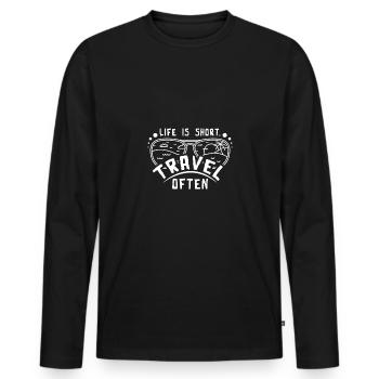 Life is short travel often - Männer Premium Bio Langarmshirt - Schwarz - Vorne - Nico (187cm)
