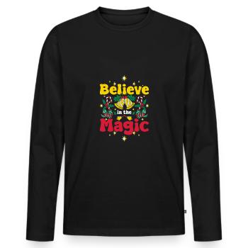 Noël groovy croire en la magie - T-shirt manches longues Premium bio Homme - noir - Devant - Nico (187cm)