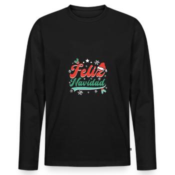 Vintage Mexican Christmas Spanish Feliz Navidad - Männer Premium Bio Langarmshirt - Schwarz - Vorne - Nico (187cm)