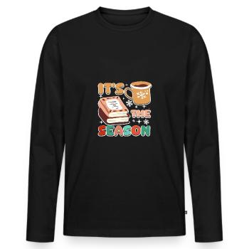 C’est la saison des livres de Noël et du chocolat chaud - T-shirt manches longues Premium bio Homme - noir - Devant - Nico (187cm)