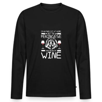 Sit at home pet my pekingese and drink wine - Men's Premium Organic Long Sleeve Shirt - black - Front - Nico (187cm)