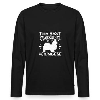The best therapist is my pekingese - Men's Premium Organic Long Sleeve Shirt - black - Front - Nico (187cm)