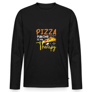 Faire de la pizza, c’est ma thérapie - T-shirt manches longues Premium bio Homme - noir - Devant - Nico (187cm)