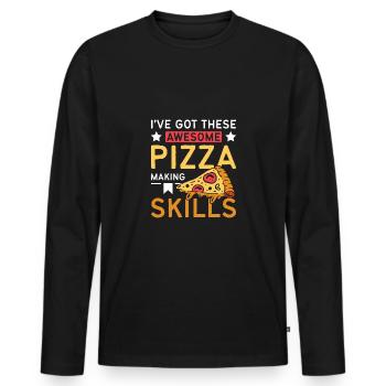 I've got these awesome pizza making skills - Männer Premium Bio Langarmshirt - Schwarz - Vorne - Nico (187cm)