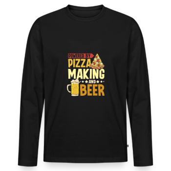 Powered by pizza making and beer - Men's Premium Organic Long Sleeve Shirt - black - Front - Nico (187cm)