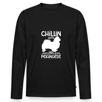 Chillin with my best friend pekingese - Men's Premium Organic Long Sleeve Shirt - black - Front - Nico (187cm)