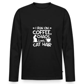I run on coffee chaos and cat hair - Men's Premium Organic Long Sleeve Shirt - black - Front - Nico (187cm)