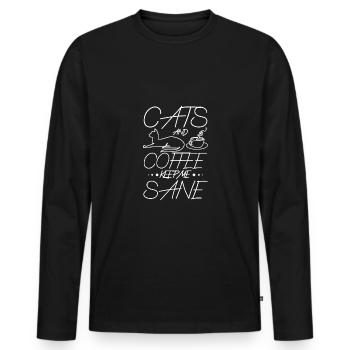 Cats and coffee keep me sane - Men's Premium Organic Long Sleeve Shirt - black - Front - Nico (187cm)