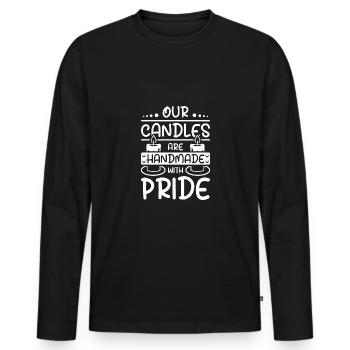 Our candles are handmade with pride - Männer Premium Bio Langarmshirt - Schwarz - Vorne - Nico (187cm)