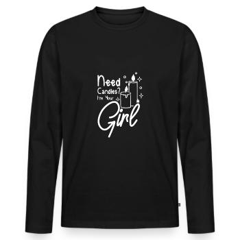 Besoin de bougies, je suis ta fille, fabrication de bougies - T-shirt manches longues Premium bio Homme - noir - Devant - Nico (187cm)