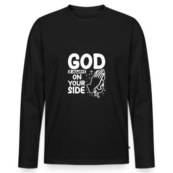 God is always on your side - Männer Premium Bio Langarmshirt - Schwarz - Vorne - Nico (187cm)