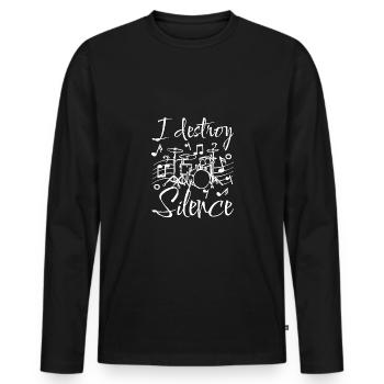 Je détruis le batteur de silence - T-shirt manches longues Premium bio Homme - noir - Devant - Nico (187cm)