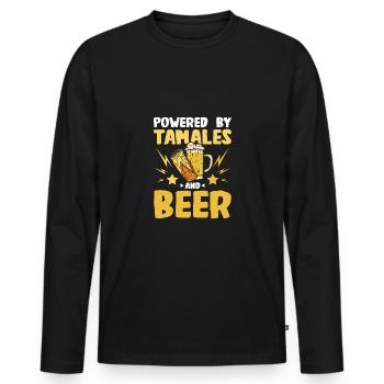 Alimenté par des tamales et de la bière - T-shirt manches longues Premium bio Homme - noir - Devant - Nico (187cm)