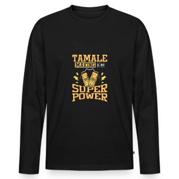 La fabrication de Tamale est mon superpouvoir - T-shirt manches longues Premium bio Homme - noir - Devant - Nico (187cm)