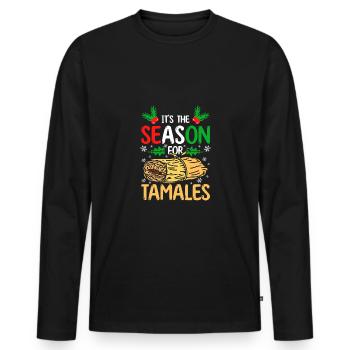 Noël C’est la saison des tamales - T-shirt manches longues Premium bio Homme - noir - Devant - Nico (187cm)