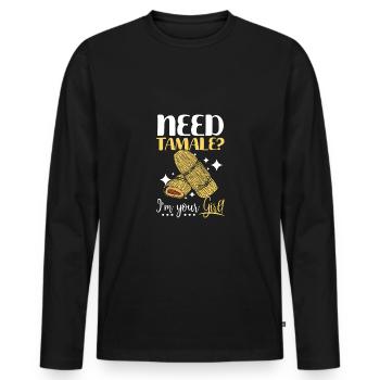 Besoin de tamale ? Je suis ta fille - T-shirt manches longues Premium bio Homme - noir - Devant - Nico (187cm)