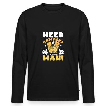 Besoin de tamale ? Je suis ton homme - T-shirt manches longues Premium bio Homme - noir - Devant - Nico (187cm)