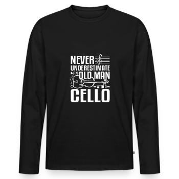 Never underestimate an old man with a cello - Men's Premium Organic Long Sleeve Shirt - black - Front - Nico (187cm)