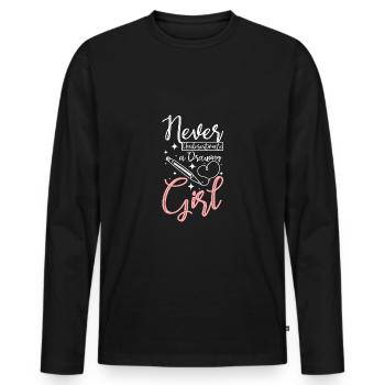Ne sous-estimez jamais une fille qui dessine - T-shirt manches longues Premium bio Homme - noir - Devant - Nico (187cm)