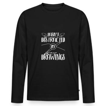 Easily distracted by drawing - Männer Premium Bio Langarmshirt - Schwarz - Vorne - Nico (187cm)