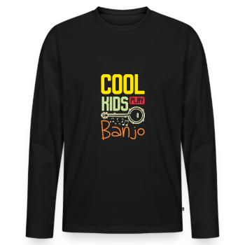 Musiciens, enfants, cool, gamins jouent du banjo - T-shirt manches longues Premium bio Homme - noir - Devant - Nico (187cm)