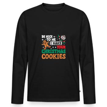 Sois gentil avec moi, je fais tes biscuits de Noël - T-shirt manches longues Premium bio Homme - noir - Devant - Nico (187cm)