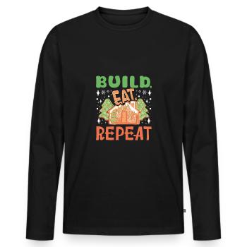 Maison en pain d’épice de Noël construire manger répéter - T-shirt manches longues Premium bio Homme - noir - Devant - Nico (187cm)