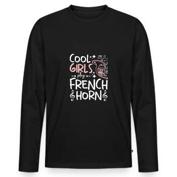 Des filles cool jouent du cor français - T-shirt manches longues Premium bio Homme - noir - Devant - Nico (187cm)