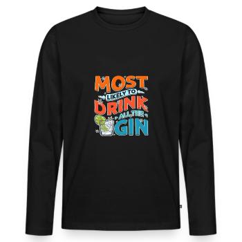 Most likely to drink all the Gin - Männer Premium Bio Langarmshirt - Schwarz - Vorne - Nico (187cm)