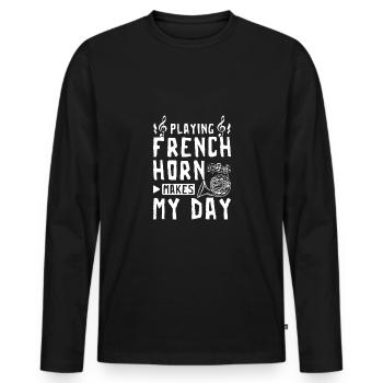 Jouer du cor d’harmonie fait ma journée - T-shirt manches longues Premium bio Homme - noir - Devant - Nico (187cm)