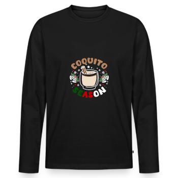 Porto Rico Noël, saison du coquito - T-shirt manches longues Premium bio Homme - noir - Devant - Nico (187cm)