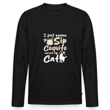 Je veux juste siroter du coquito et caresser mon chat - T-shirt manches longues Premium bio Homme - noir - Devant - Nico (187cm)