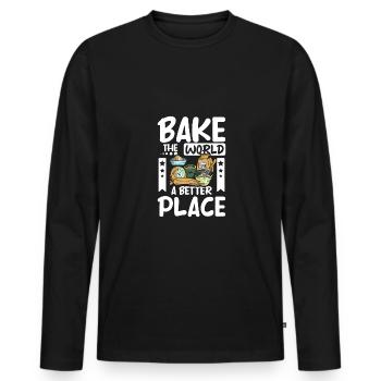 Bake the world a better place - Men's Premium Organic Long Sleeve Shirt - black - Front - Nico (187cm)