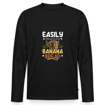 Easily distracted by banana bread - Männer Premium Bio Langarmshirt - Schwarz - Vorne - Nico (187cm)