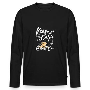 Baking bread, keep calm and kneed on - Men's Premium Organic Long Sleeve Shirt - black - Front - Nico (187cm)