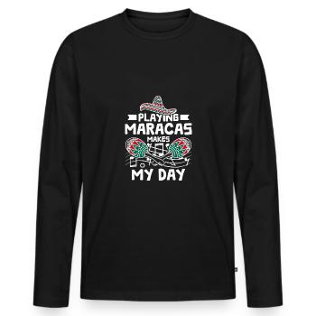 Playing maracas makes my day - Men's Premium Organic Long Sleeve Shirt - black - Front - Nico (187cm)