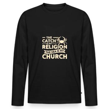 The catch is my religion, the sea is my church - Men's Premium Organic Long Sleeve Shirt - black - Front - Nico (187cm)