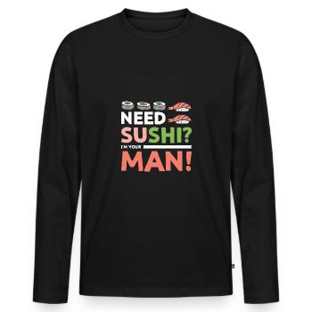 Need Sushi? I'm your man - Männer Premium Bio Langarmshirt - Schwarz - Vorne - Nico (187cm)