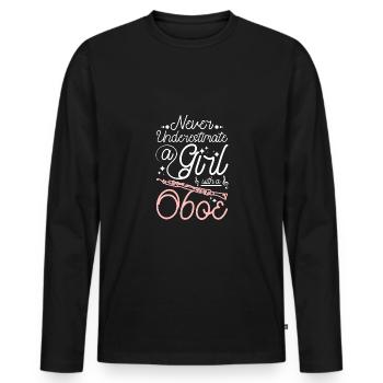 Ne sous-estimez jamais une fille avec un hautbois - T-shirt manches longues Premium bio Homme - noir - Devant - Nico (187cm)