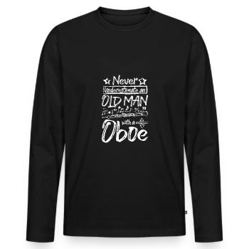 Ne sous-estimez jamais un vieil homme avec un hautbois - T-shirt manches longues Premium bio Homme - noir - Devant - Nico (187cm)