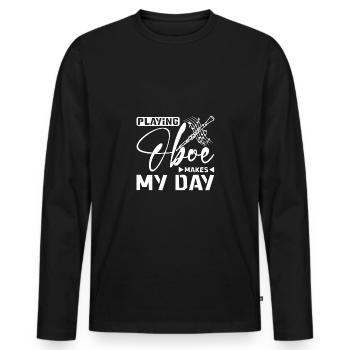 Jouer du hautbois fait ma journée - T-shirt manches longues Premium bio Homme - noir - Devant - Nico (187cm)