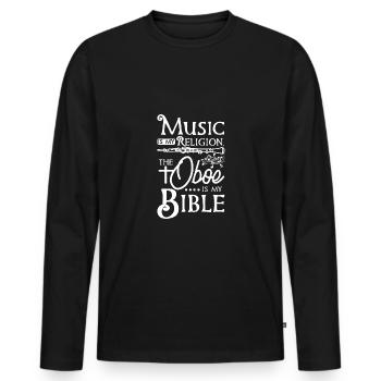 La musique est ma religion, le hautbois est ma bible - T-shirt manches longues Premium bio Homme - noir - Devant - Nico (187cm)