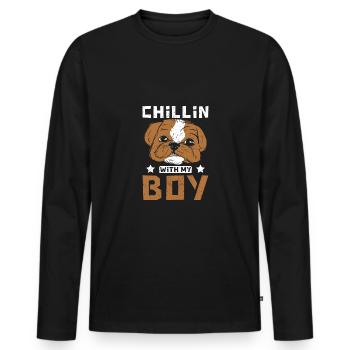 Détendez-vous avec mon garçon Shih Tzu - T-shirt manches longues Premium bio Homme - noir - Devant - Nico (187cm)