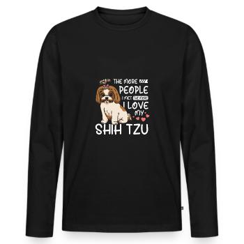 Plus je rencontre de gens, plus j’aime mon Shih tzu - T-shirt manches longues Premium bio Homme - noir - Devant - Nico (187cm)