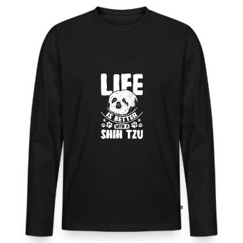 La vie est plus belle avec un shih tzu - T-shirt manches longues Premium bio Homme - noir - Devant - Nico (187cm)