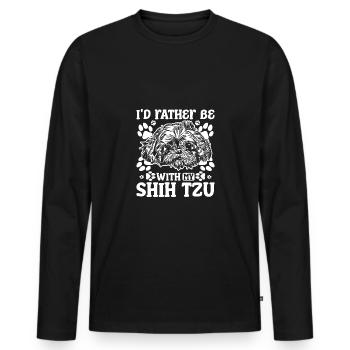 Je préfère être avec mon shih tzu - T-shirt manches longues Premium bio Homme - noir - Devant - Nico (187cm)