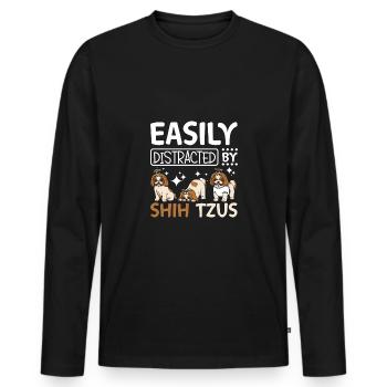 Easily distracted by shih tzus - Männer Premium Bio Langarmshirt - Schwarz - Vorne - Nico (187cm)